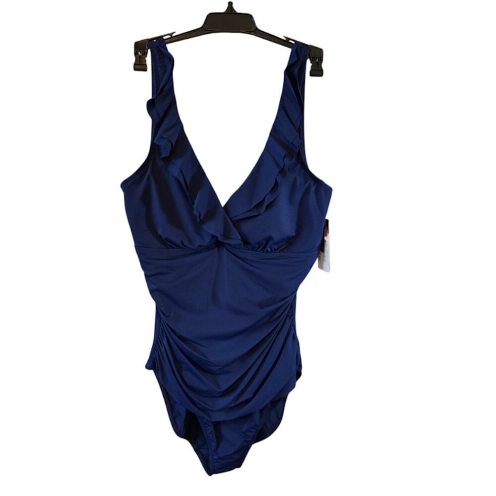 LAUREN RALPH LAUREN SIZE 14 ROYAL BLUE ONE PIECE SWIMSUIT SLIMMING NWT